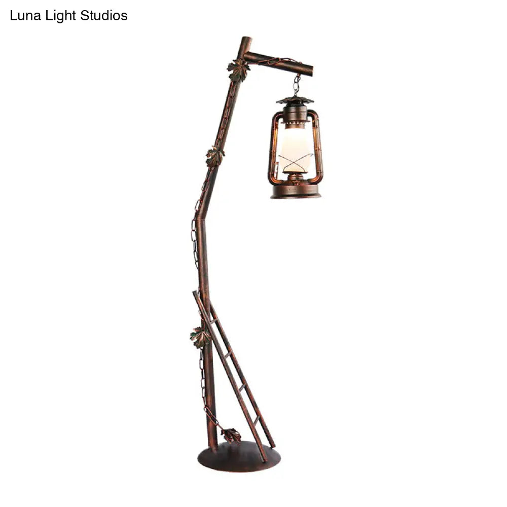 Lámpara de pie de lectura de estilo clásico con cristal de cobre - Lámpara de pie con forma de aceite, 1 luz