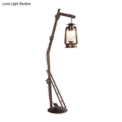 Lámpara de pie de lectura de estilo clásico con cristal de cobre - Lámpara de pie con forma de aceite, 1 luz