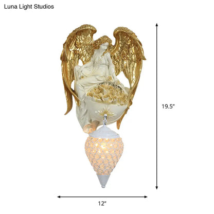 Aplique de pared clásico de cristal con forma de gota de agua, diseño de ángel y flor - Acabado dorado/oro oscuro