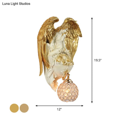 Aplique de pared clásico de cristal con forma de gota de agua, diseño de ángel y flor - Acabado dorado/oro oscuro