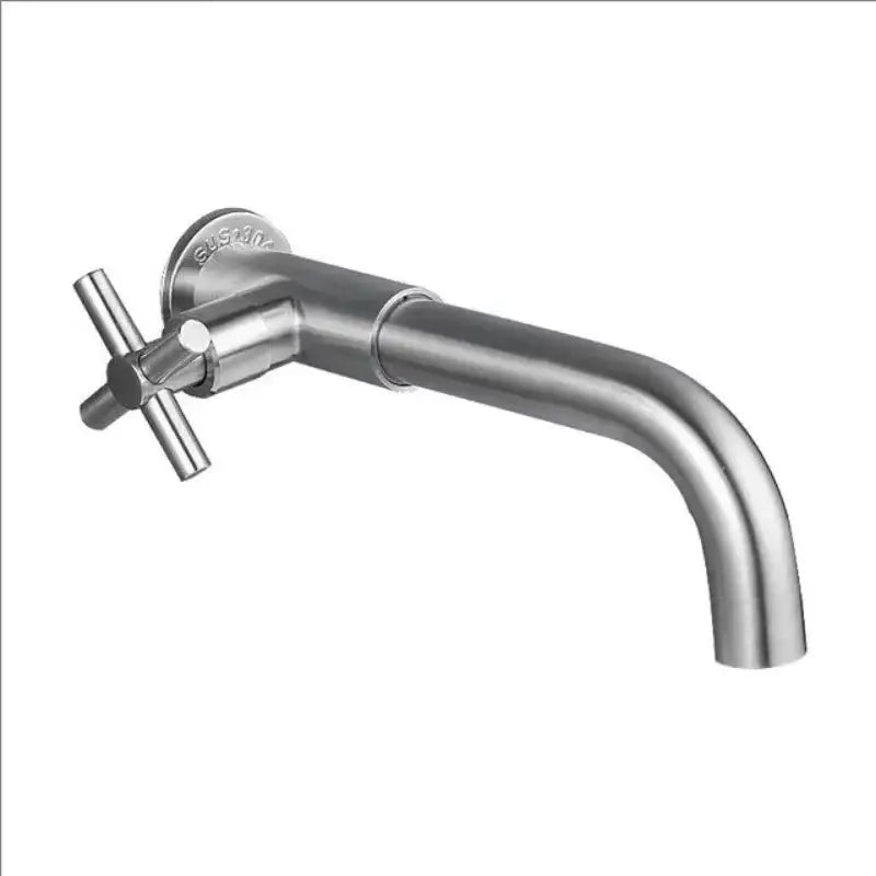 Classic wall-mounted matt black bathroom faucet with ceramic plate spool and stainless steel curved spout and cross handle