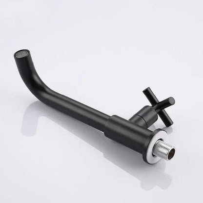 Classic wall-mounted matt black bathroom faucet with ceramic plate spool brass valve core and chrome-threaded base