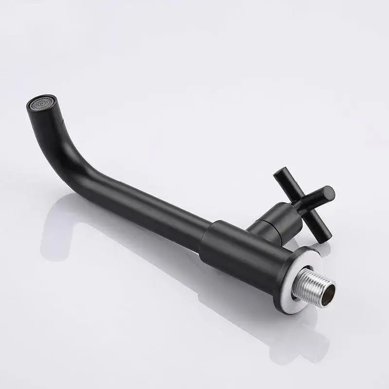 Classic wall-mounted matt black bathroom faucet with ceramic plate spool brass valve core and chrome-threaded base