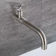 Stainless steel classic wall-mounted bathroom faucet with cross-handle, curved spout, and ceramic plate spool