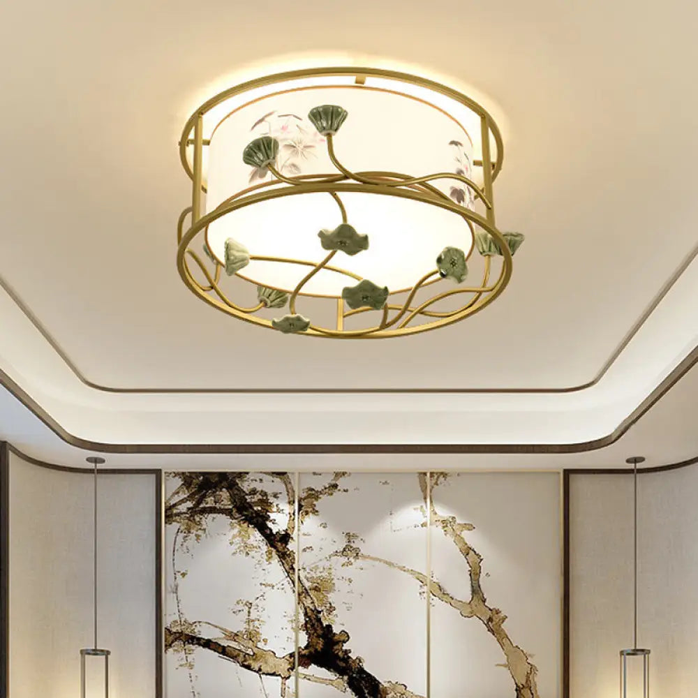 Lámpara de techo DecorBites™ Classic White para dormitorio, montaje empotrado, 19.5"/23.5" de ancho, 5 luces, pantalla redonda de tela