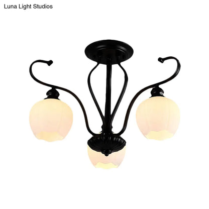 DecorBites™ Classic White Glass Flower Shape Semi Flush Light for Living Room - 3/6/8 Lights - Black Ceiling Lighting