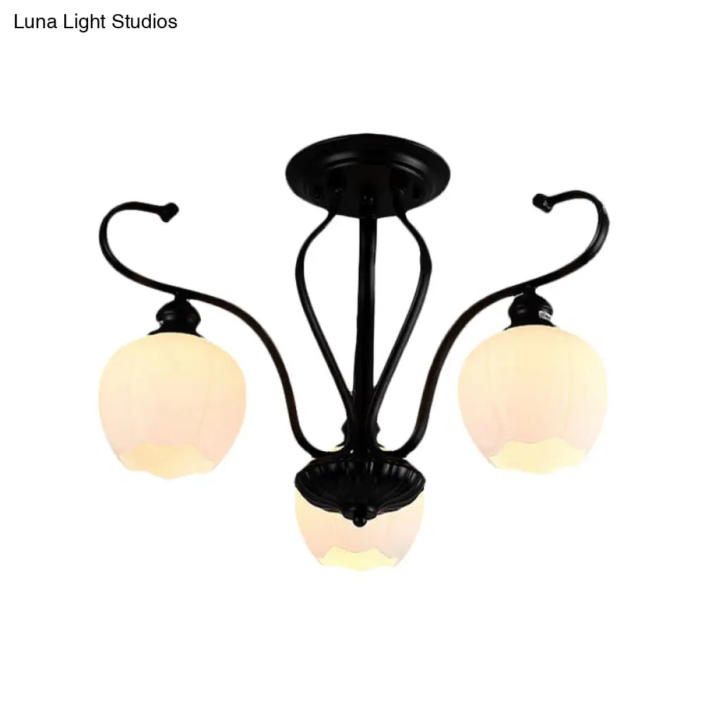 DecorBites™ Classic White Glass Flower Shape Semi Flush Light for Living Room - 3/6/8 Lights - Black Ceiling Lighting