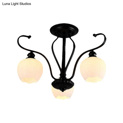 DecorBites™ Classic White Glass Flower Shape Semi Flush Light for Living Room - 3/6/8 Lights - Black Ceiling Lighting