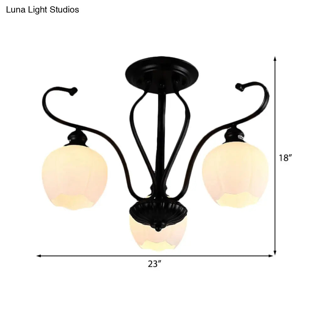 DecorBites™ Classic White Glass Flower Shape Semi Flush Light for Living Room - 3/6/8 Lights - Black Ceiling Lighting