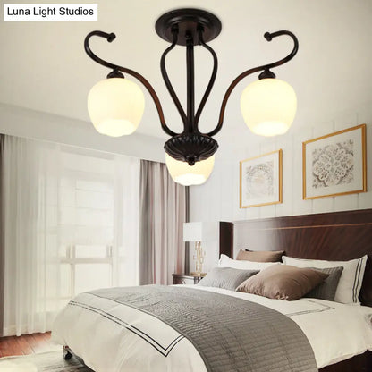 DecorBites™ Classic White Glass Flower Shape Semi Flush Light for Living Room - 3/6/8 Lights - Black Ceiling Lighting