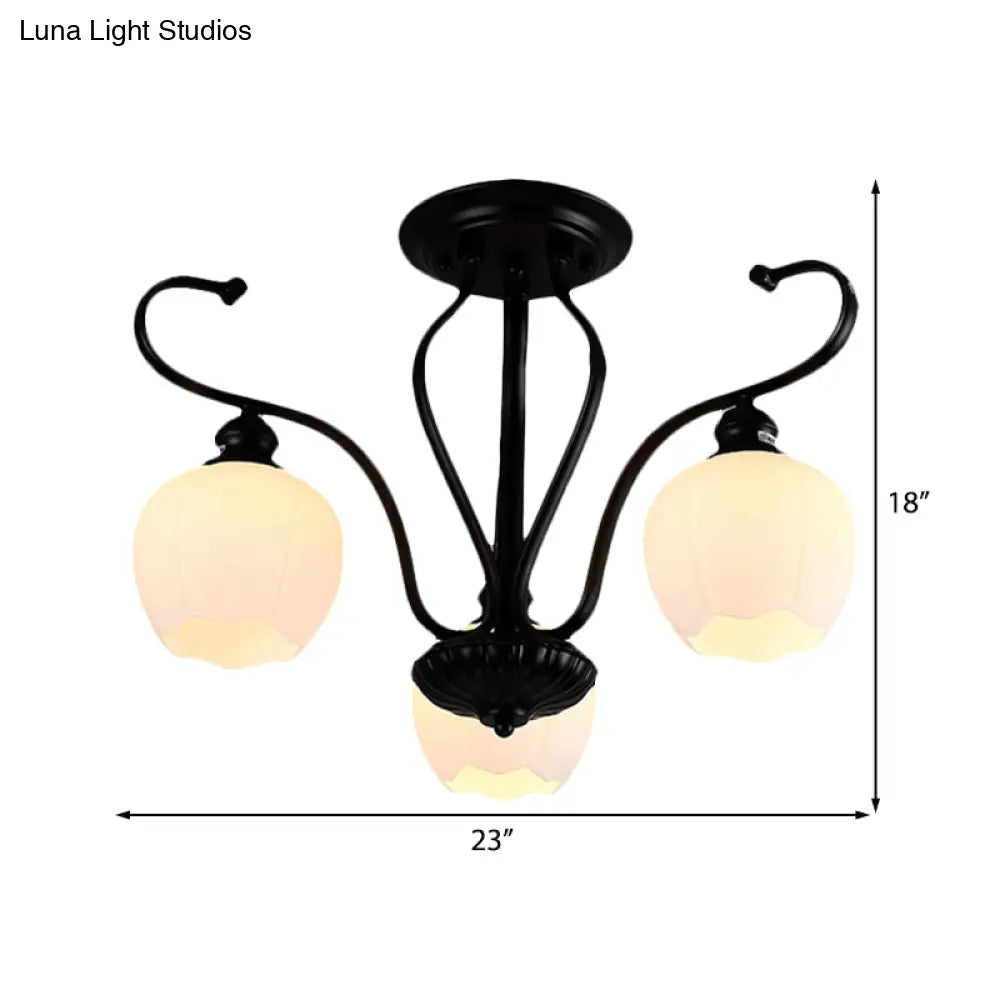 DecorBites™ Classic White Glass Flower Shape Semi Flush Light for Living Room - 3/6/8 Lights - Black Ceiling Lighting