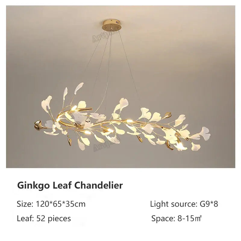 A delicate gold leaf pendant lamp with white and pale yellow ginkgo leaves for dining room lighting decorbites classic white