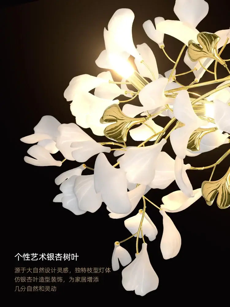A decorbites classic white and gold leaf pendant lamp with ginkgo leaf fixtures for dining room lighting