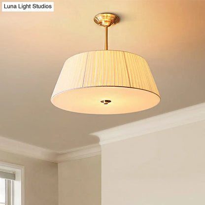 DecorBites™ Classic White Semi Flush Mount Ceiling Fixture - 3/4 Lights with Drum Fabric Shade, 16"/20" Wide - Ideal for Living Room