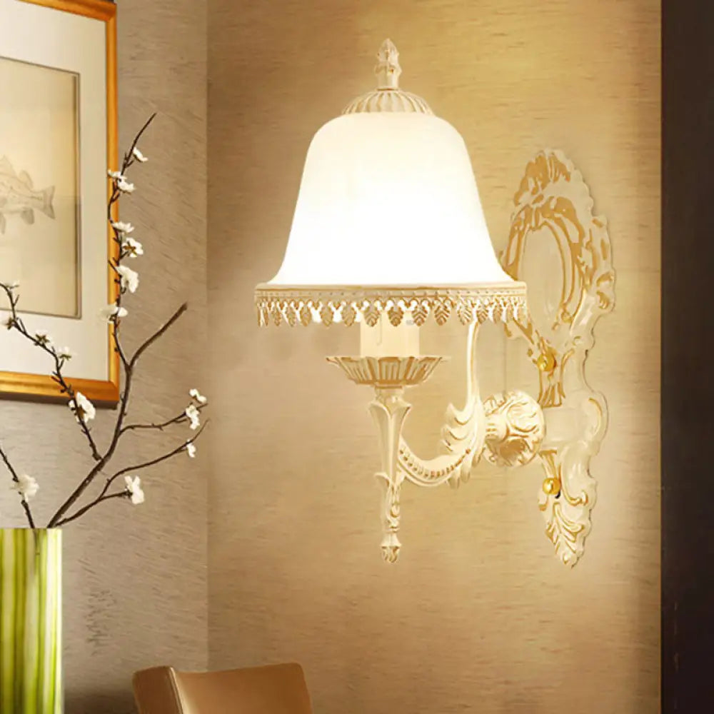 Classic White Wall Light with Single-Bulb & Frosted Glass Flower Shade