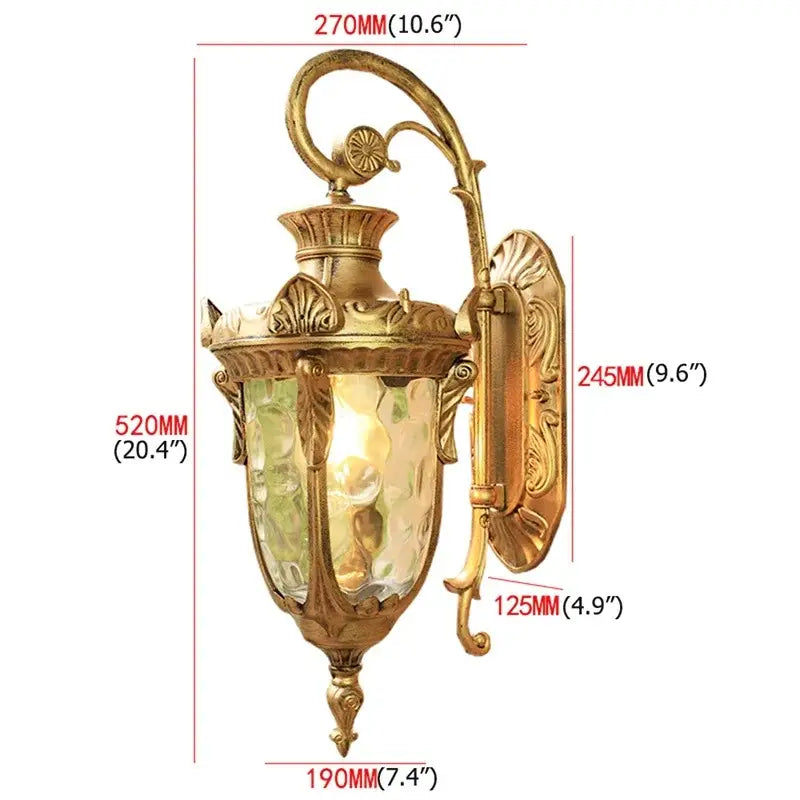 Classical bronze led outdoor wall lamp with gold-toned ornate metalwork and textured green glass shade decorbites bronze led wall lamp