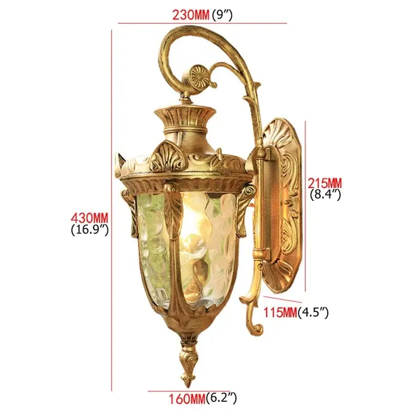 Classical bronze led outdoor wall lamp with gold-toned metalwork and textured greenish glass for elegant wall lamp decorbites bronze led design