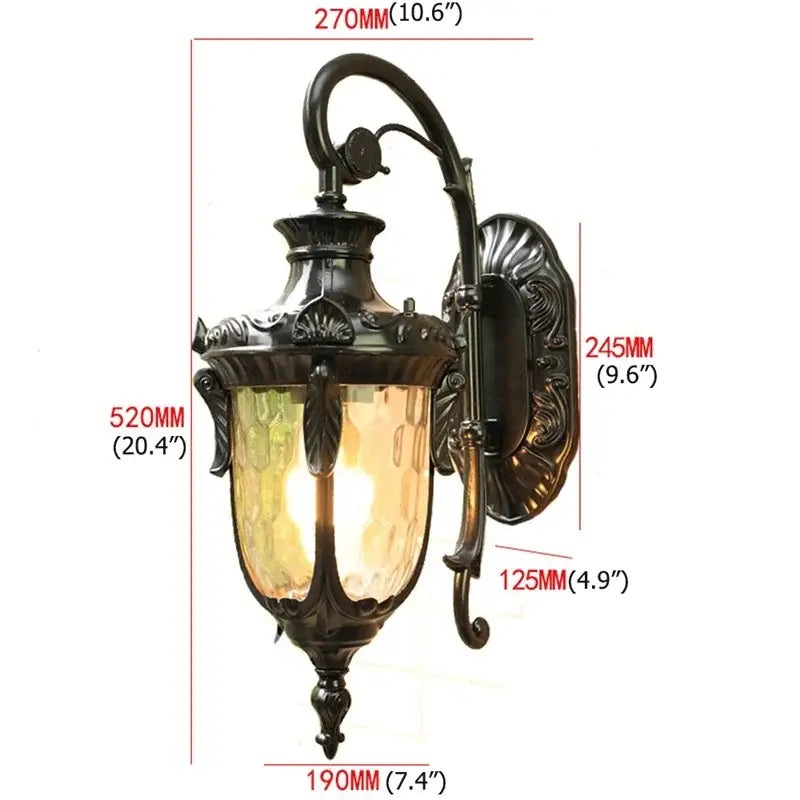 Black wrought iron classical bronze led outdoor wall lamp with textured amber glass shade decorbites bronze led design