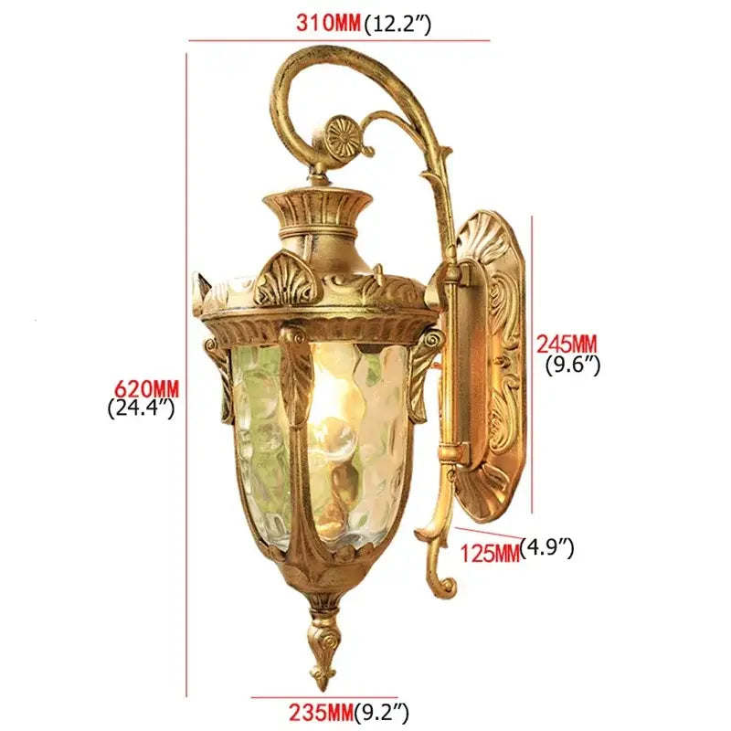 Classical bronze led outdoor wall lamp with gold-toned ornate metalwork and textured green glass shade decorbites bronze led wall lamp