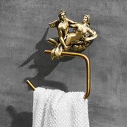 Gold-toned decorbites bronze towel rack with ornate winged classical male and female figures for shower room decor
