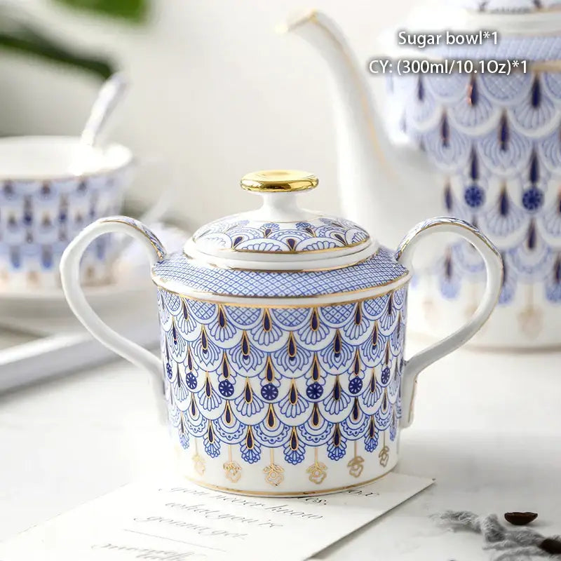 Classical gold trimmed blue and white porcelain sugar bowl from decorbites bone china creamer set for dining room use