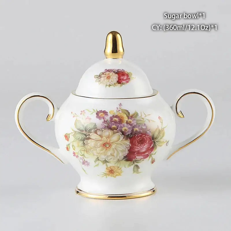 Classical gold trimmed bone china sugar bowl with floral design as part of decorbites sugar bowl creamer set