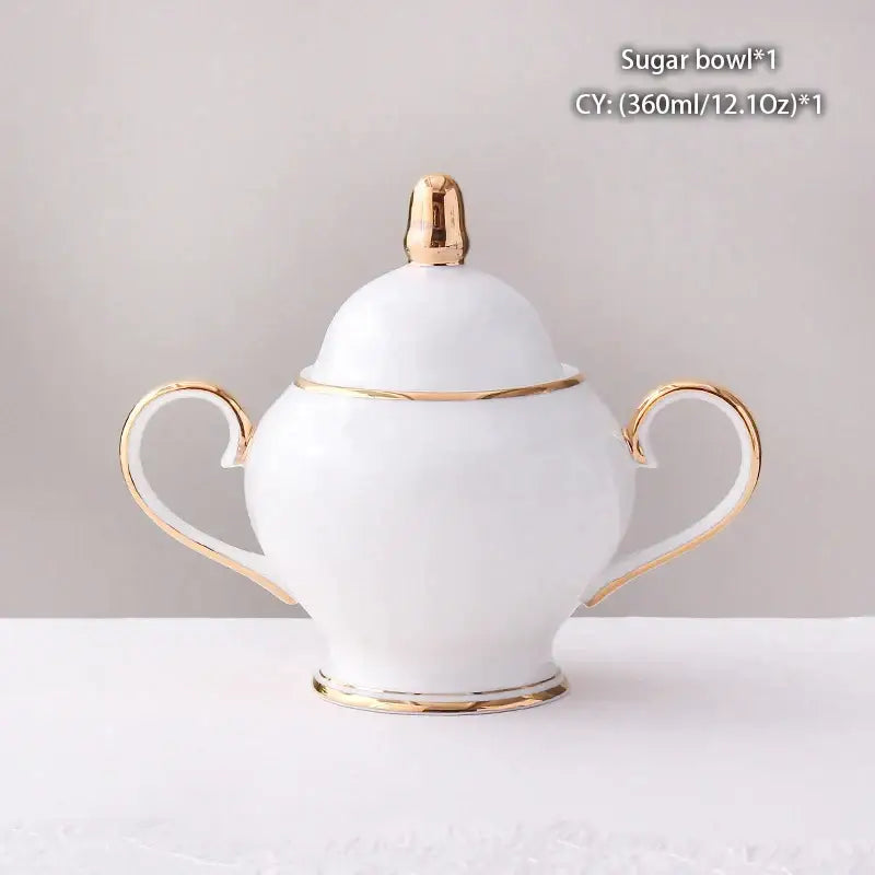 White ceramic sugar bowl with gold-trimmed handles lid and base from decorbites bone china creamer set