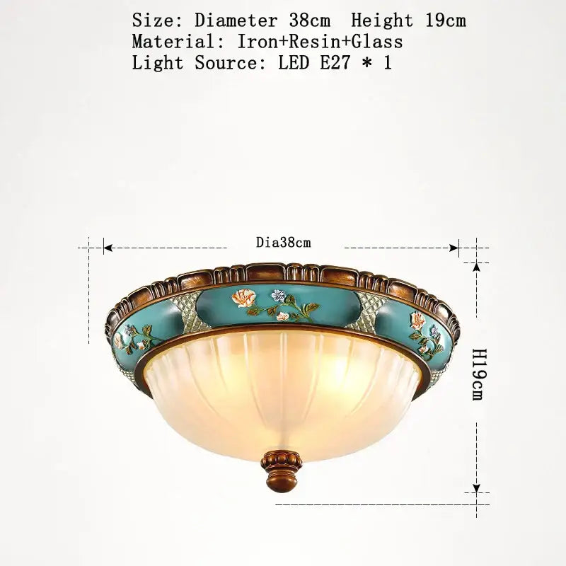 A decorbites classical resin chandelier with teal and gold floral design made of iron resin and glass for living room decor
