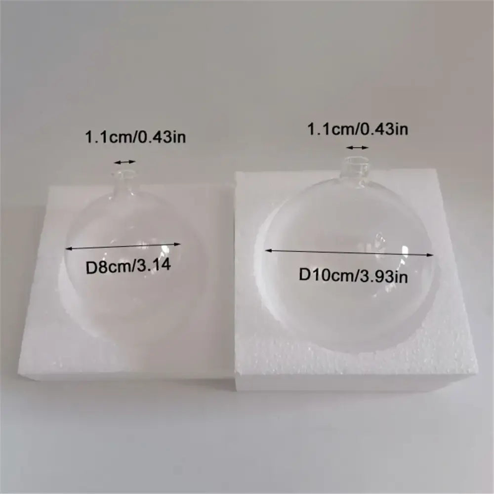 Two clear glass christmas ornaments with 8cm and 10cm diameter featuring decorbites 11mm opening glass lamp design