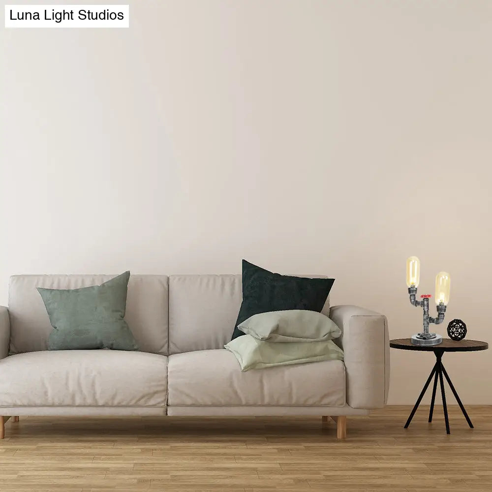 Clear/Amber Glass Antique Silver 2-Light Industrial Desk Lamp with Capsule Shade - Perfect for Living Room