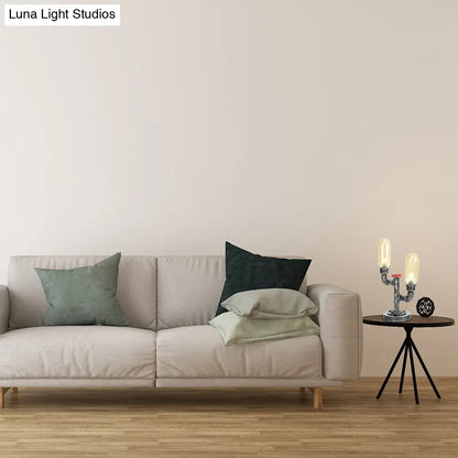 Clear/Amber Glass Antique Silver 2-Light Industrial Desk Lamp with Capsule Shade - Perfect for Living Room