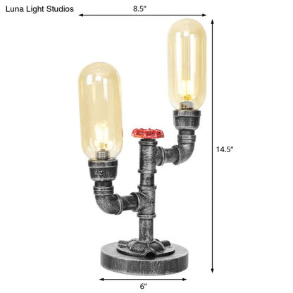 Clear/Amber Glass Antique Silver 2-Light Industrial Desk Lamp with Capsule Shade - Perfect for Living Room