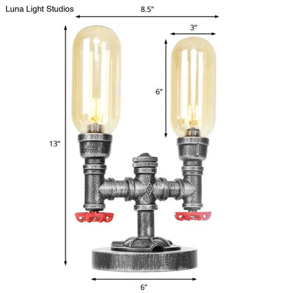 Clear/Amber Glass Antique Silver 2-Light Industrial Desk Lamp with Capsule Shade - Perfect for Living Room