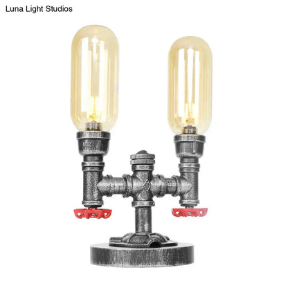 Clear/Amber Glass Antique Silver 2-Light Industrial Desk Lamp with Capsule Shade - Perfect for Living Room