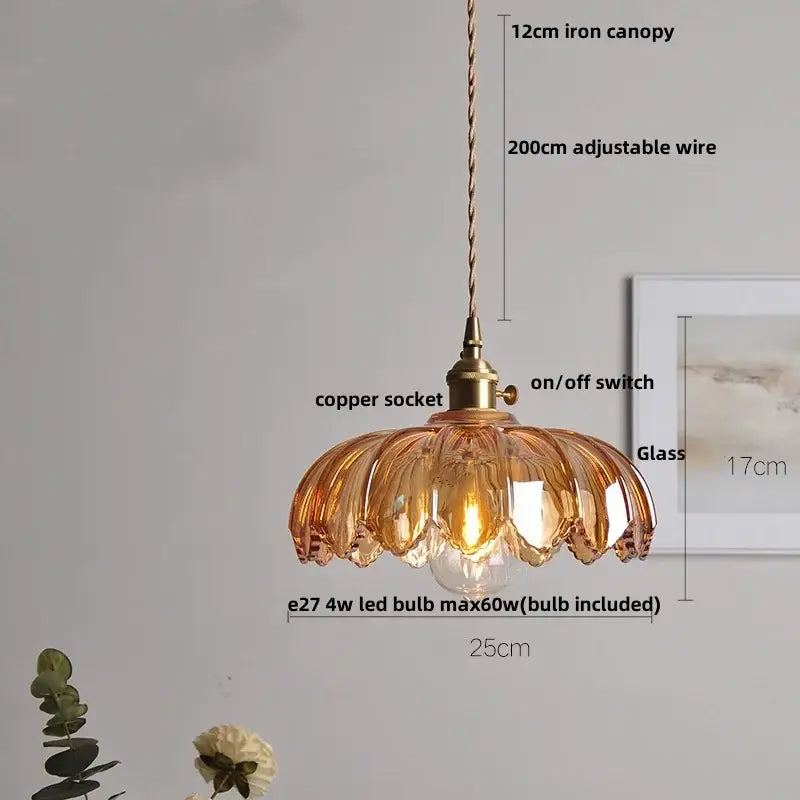 Warm amber glass pendant lamp with copper socket and adjustable wire for decorbites amber glass walnut kitchen lighting