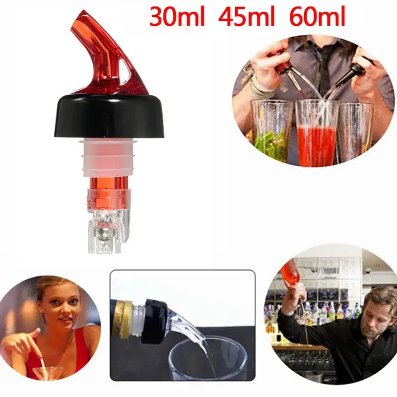 Clear and red plastic liquor pourer bottle dispenser with clear angled spout for precise pouring by decorbites liquor pourer
