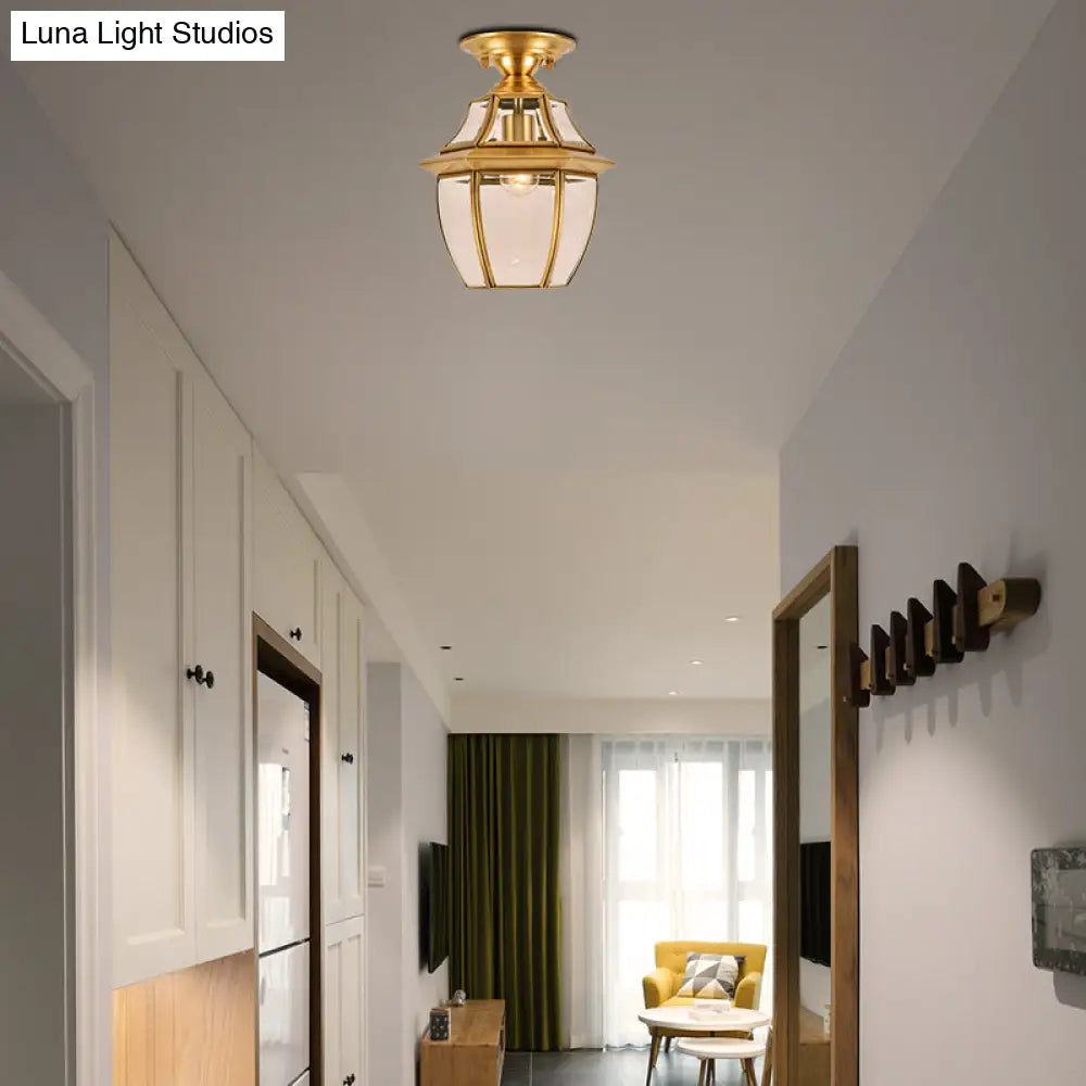 ديكوربايتس™ فانوس زجاجي شفاف مشطوف لغرفة النوم - مصباح سقف نحاسي كولونيالي بمصباح واحد