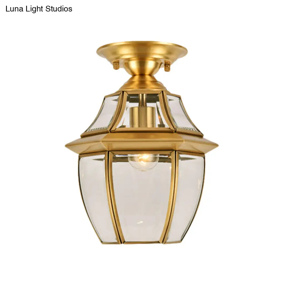 ديكوربايتس™ فانوس زجاجي شفاف مشطوف لغرفة النوم - مصباح سقف نحاسي كولونيالي بمصباح واحد