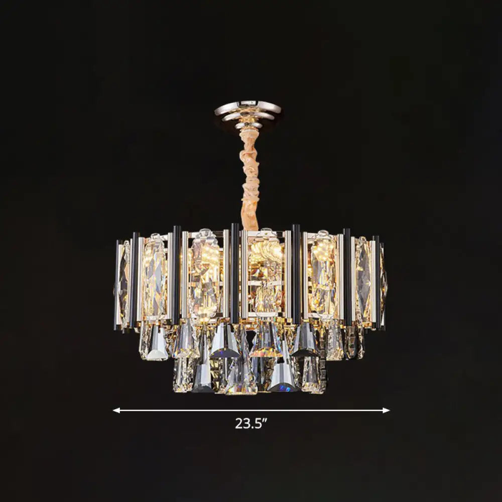 Clear Beveled Crystal Modern Layered Chandelier - Elegant Suspension Lighting for Living Rooms