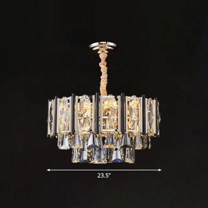 Clear Beveled Crystal Modern Layered Chandelier - Elegant Suspension Lighting for Living Rooms