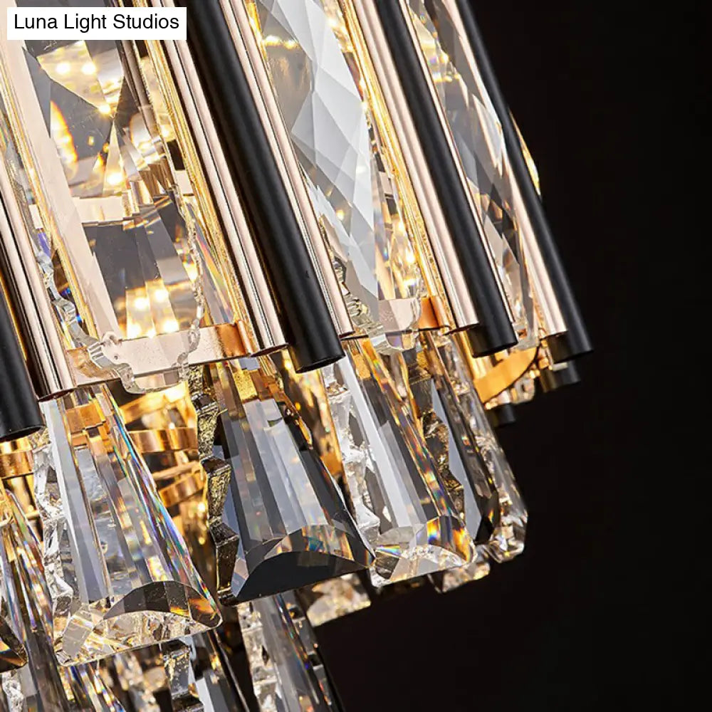 DecorBites™ Clear Beveled Crystal Modern Layered Chandelier - Elegant Suspension Lighting for Living Rooms