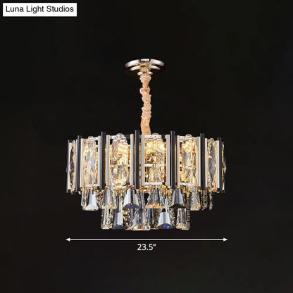 Clear Beveled Crystal Modern Layered Chandelier - Elegant Suspension Lighting for Living Rooms