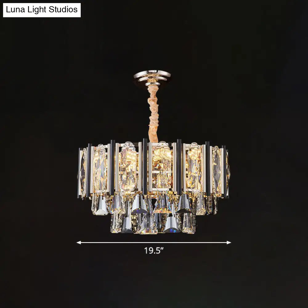 Clear Beveled Crystal Modern Layered Chandelier - Elegant Suspension Lighting for Living Rooms