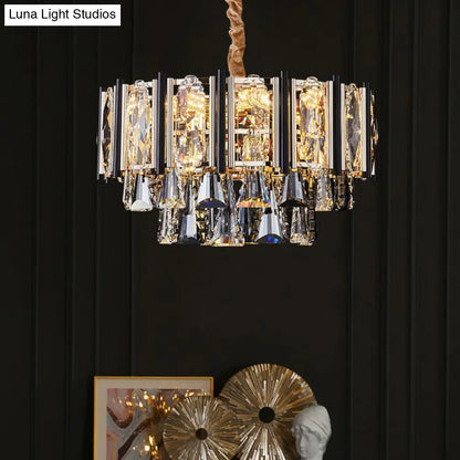 DecorBites™ Clear Beveled Crystal Modern Layered Chandelier - Elegant Suspension Lighting for Living Rooms