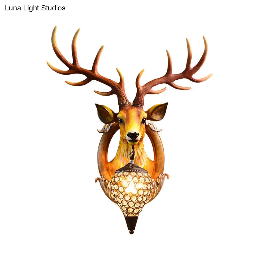 Clear Beveled Crystal Sconce with Rural White/Brown/Black Finish and Faux Elk Backplate - Bedroom Wall Lighting, Waterdrop Design - 16"/24" Width Available