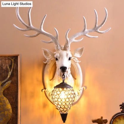 Clear Beveled Crystal Sconce with Rural White/Brown/Black Finish and Faux Elk Backplate - Bedroom Wall Lighting, Waterdrop Design - 16"/24" Width Available