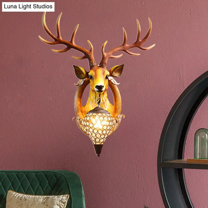 Clear Beveled Crystal Sconce with Rural White/Brown/Black Finish and Faux Elk Backplate - Bedroom Wall Lighting, Waterdrop Design - 16"/24" Width Available