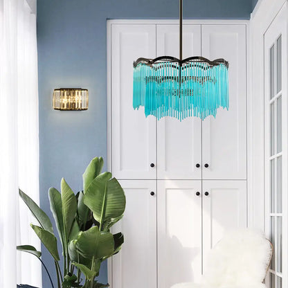 Lámpara de araña de cristal transparente/azul - Diseño redondo elegante, 3 luces - Perfecta para el comedor