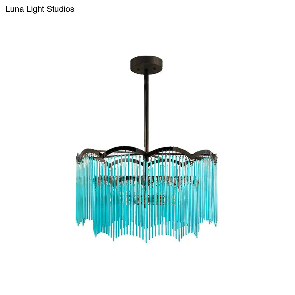 Lámpara de araña de cristal transparente/azul - Diseño redondo elegante, 3 luces - Perfecta para el comedor