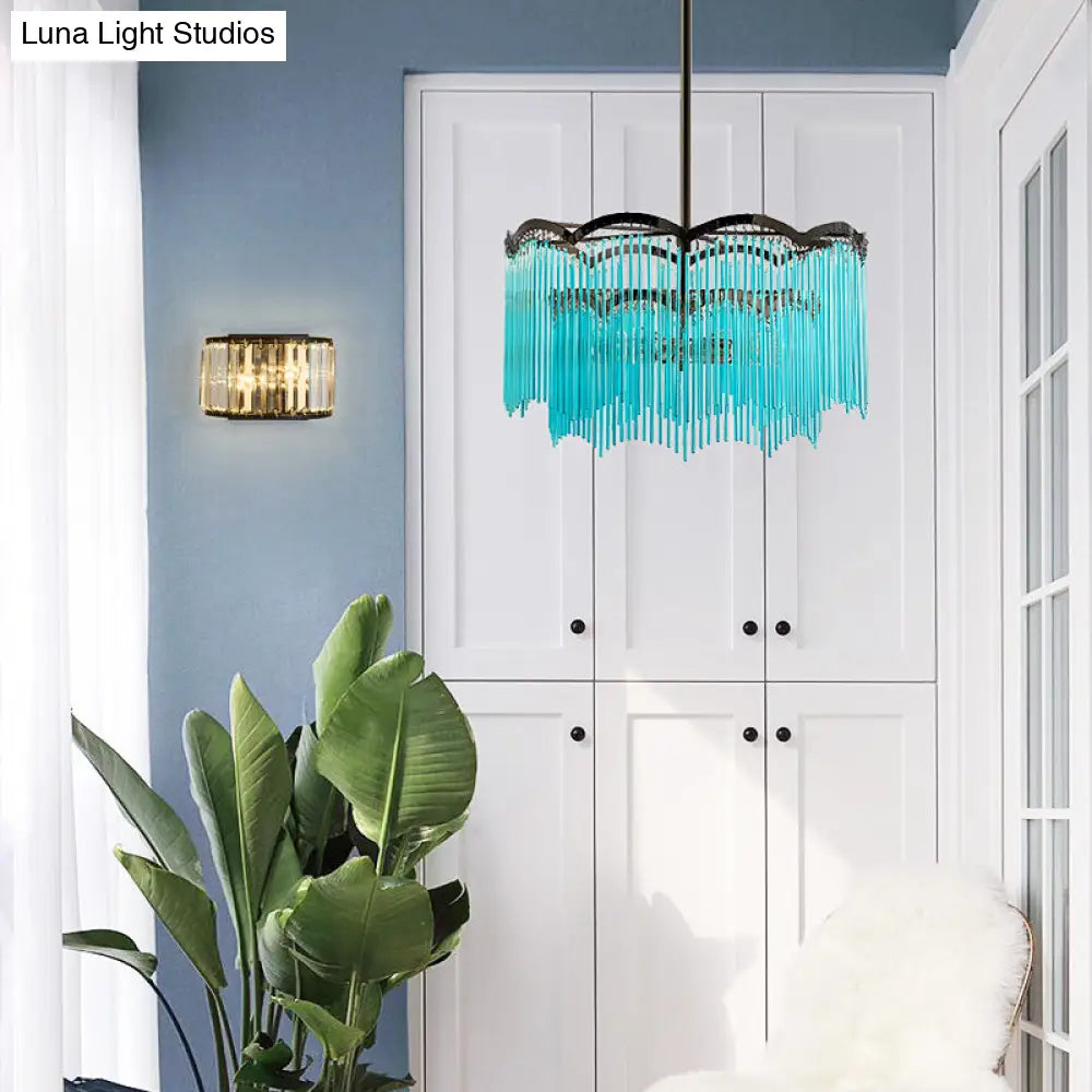 Lámpara de araña de cristal transparente/azul - Diseño redondo elegante, 3 luces - Perfecta para el comedor